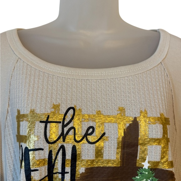 CHRISTMAS *THE REAL GIFT IS JESUS* CREAM WAFFLE KNIT TOP PLUS: 26/28 #9 - Picture 2 of 6